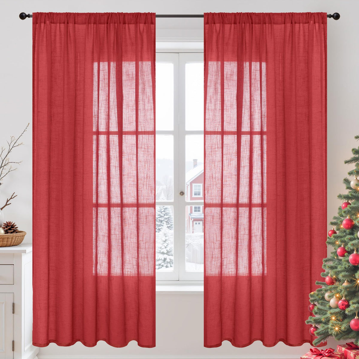 BGment Linen Sheer Curtains 84 Inches Long 2 Panels Set for Living Room | Light Filtering Drapes with Rod Pocket Lightweight Window Treatments for Bedroom, 52 X 84 Inch Length