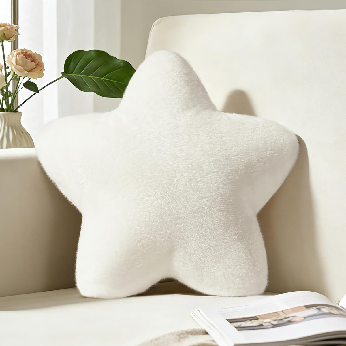 Star Pillow 15.4" Cute Soft Faux Plush Small White Decorative Throw Pillows | Star shaped, PP cotton Filling, Fluffy and Comfortable, for Gilrs Kids, for Couch Bed Sofa Bedroom Living Room