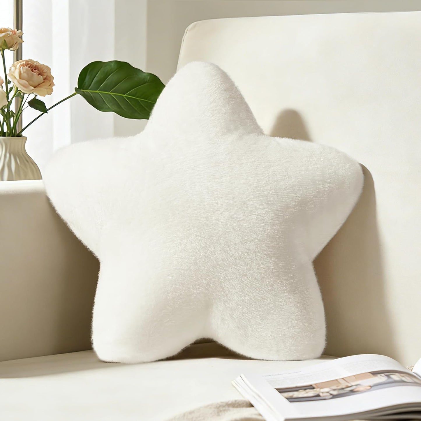 Star Pillow 15.4" Cute Soft Faux Plush Small White Decorative Throw Pillows | Star shaped, PP cotton Filling, Fluffy and Comfortable, for Gilrs Kids, for Couch Bed Sofa Bedroom Living Room