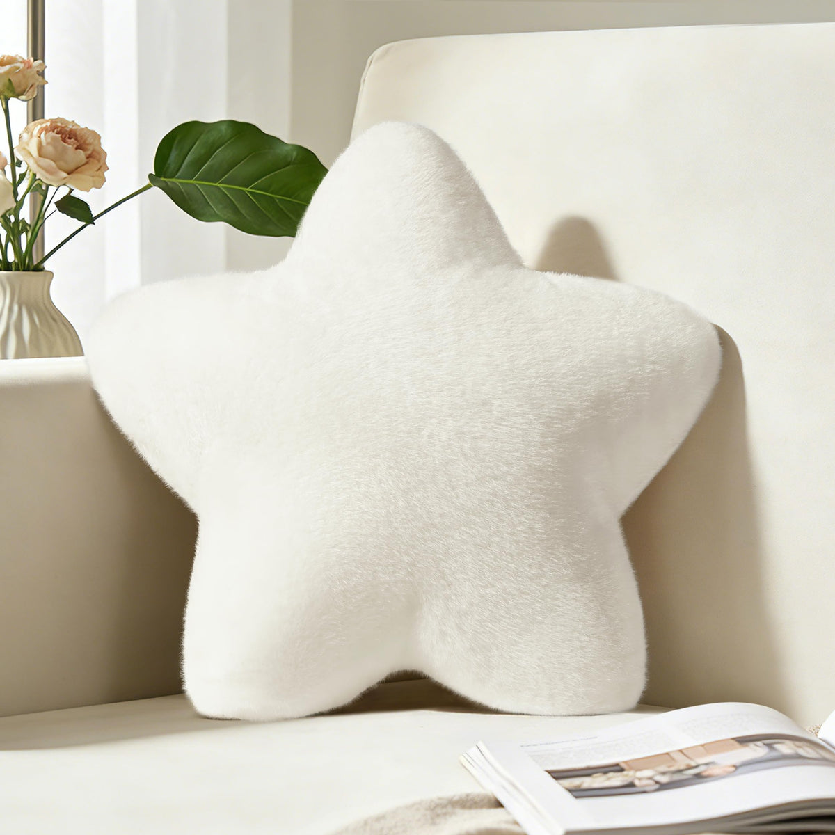 Star Pillow 15.4" Cute Soft Faux Plush Small White Decorative Throw Pillows | Star shaped, PP cotton Filling, Fluffy and Comfortable, for Gilrs Kids, for Couch Bed Sofa Bedroom Living Room