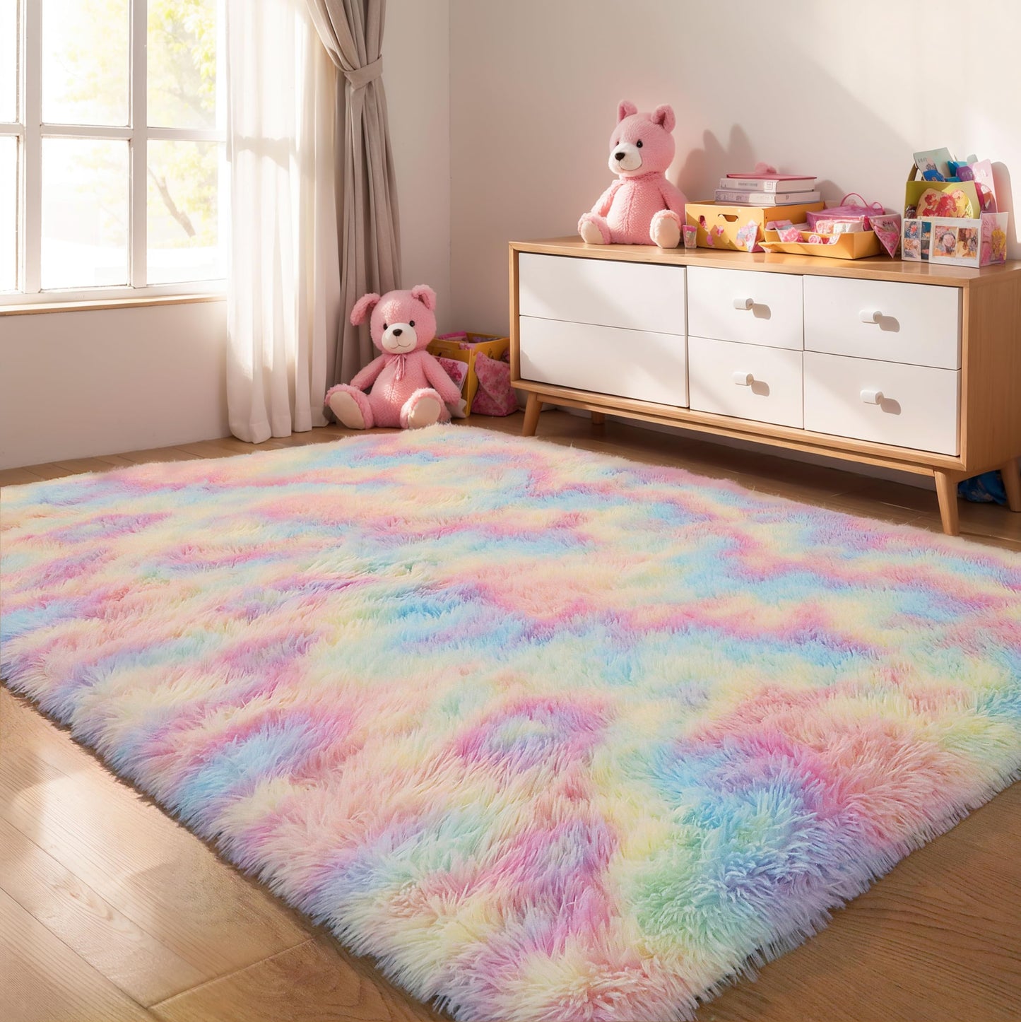 Pink Fluffy 4x6 Area Rugs for Bedroom Girls, Plush Washable Carpet | Area Rug for Kids Room, Nursery, Dorm Room, Non Slip Shaggy Floor Carpet