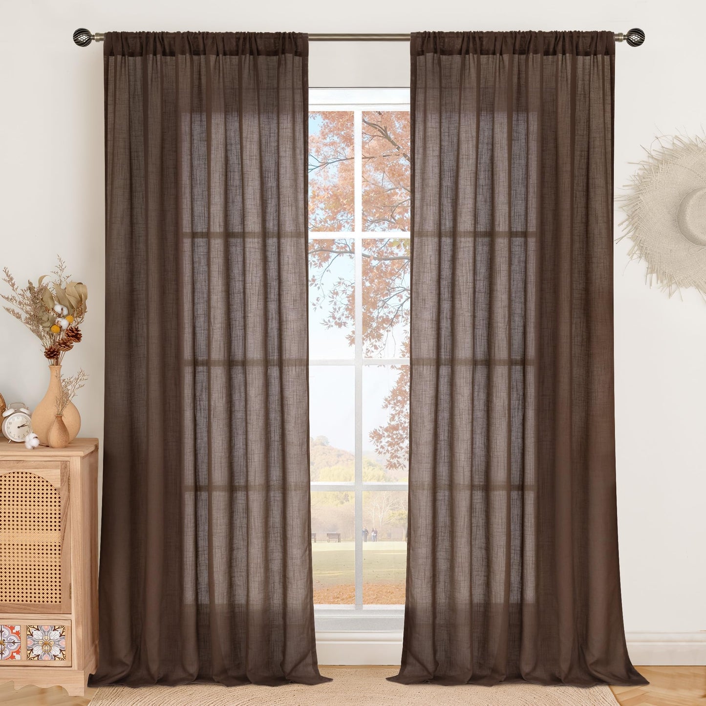 BGment Linen Sheer Curtains 84 Inches Long 2 Panels Set for Living Room | Light Filtering Drapes with Rod Pocket Lightweight Window Treatments for Bedroom, 52 X 84 Inch Length