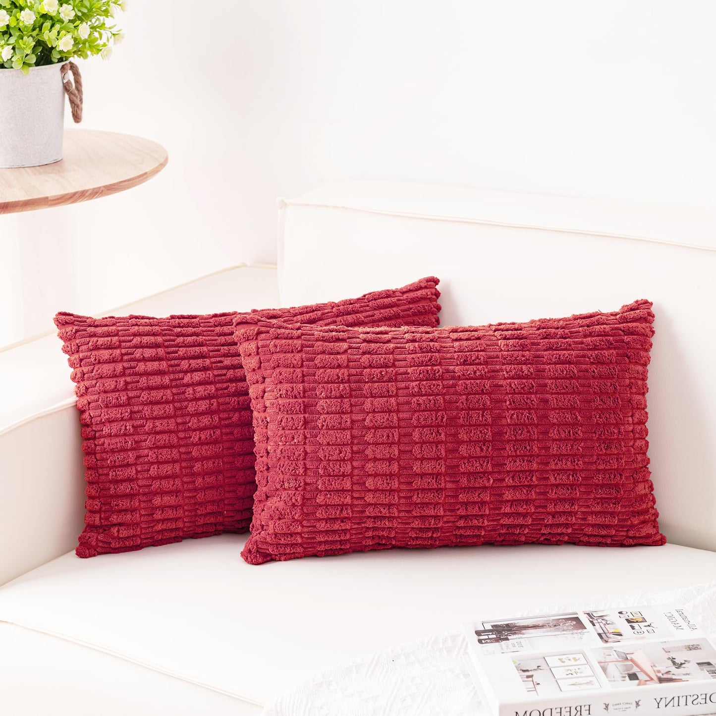 Pack of 2 Corduroy Decorative Throw Pillow Covers 18x18 Inch, Cream White | Fall Soft Striped Pillow Covers Modern Farmhouse Home Decor Christmas Throw Pillow Covers for Sofa Living Room Couch Bed ﻿