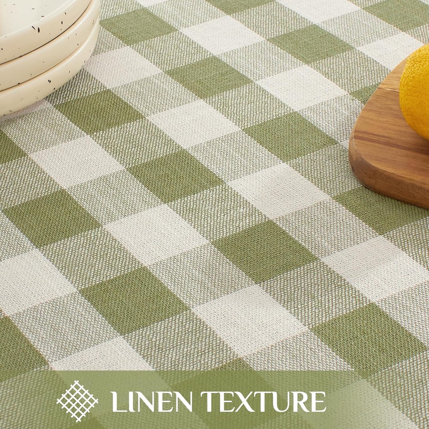 Softalker Outdoor Checkered Tablecloth, Linen Cotton Gingham Table Cloths for 6 Foot Rectangle Tables with Tassel, Heavy Duty Wrinkle Free Plaid Table Cover for Picnic Camping - 55 x 84 Inch, Sage