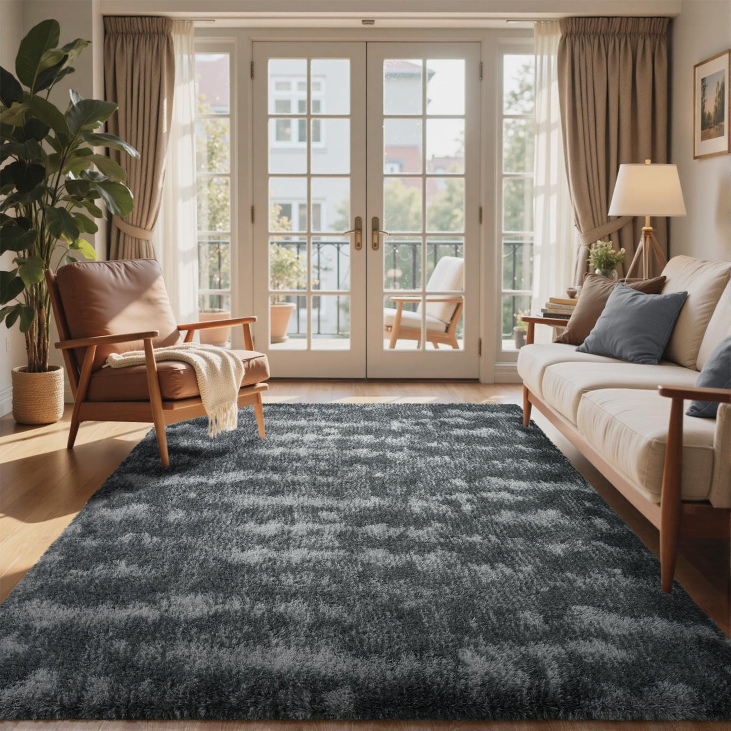 6x9 Ft Large Shag Rugs for Living Room Decor, Tie-Dyed Ultra Soft Fluffy Furry Area Rugs for Bedroom Indoor Floor, Aesthetic Carpet for Kids Home (Dark Grey)