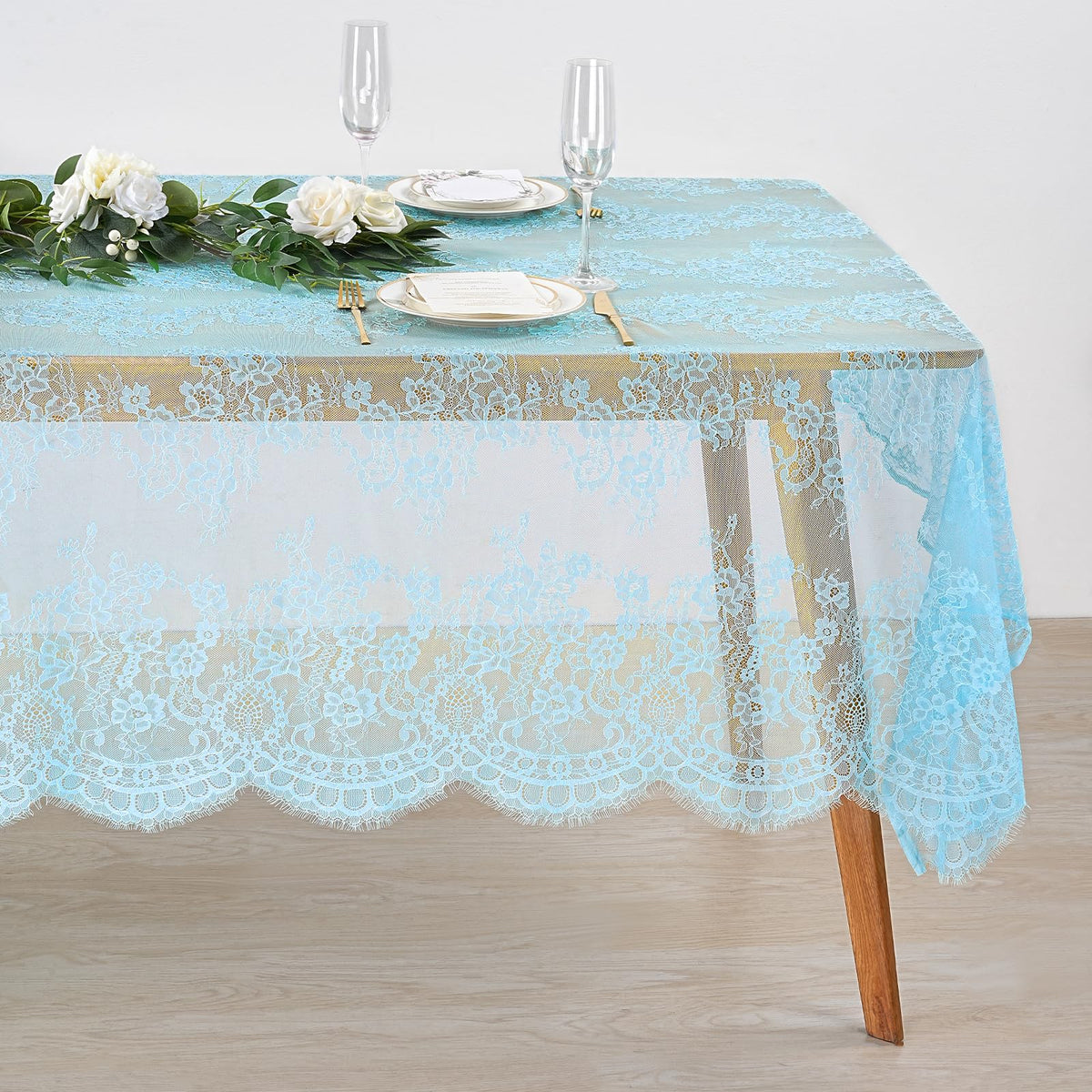 Fanqisi Ivory Lace Tablecloth 60x120 Inches Classic Wedding Lace Tablecloths Overlay Party Table Cover for Bridal Shower Reception Table Decoration