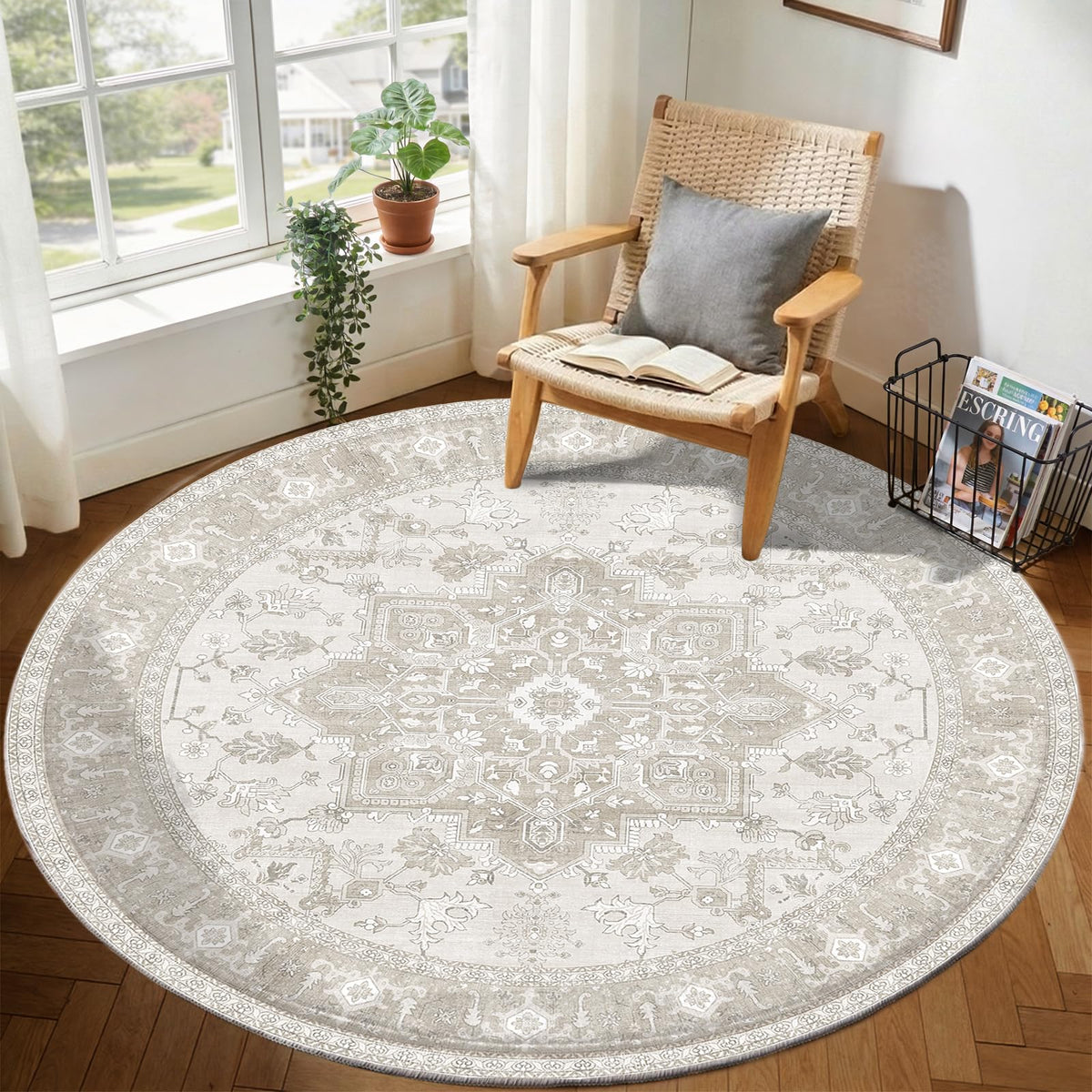 OPPODREAM Soft Area Rugs 5x7, Persian-Inspired Washable Rug, Blue & Gold | Low-Pile Faux Cashmere Surface, TPR Non-Slip Backing, 5 x 7 Carpet for Bedroom, Office, Dorm, Dining Room