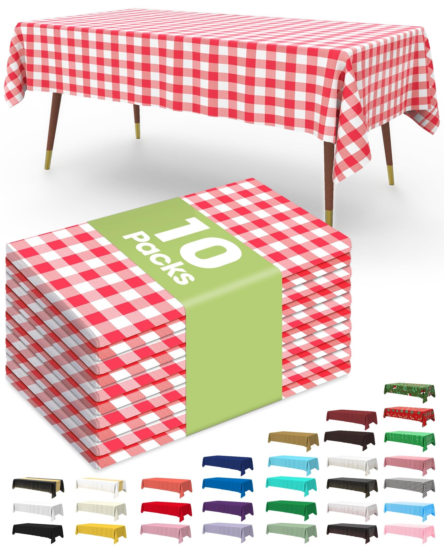 Pureegg Plastic Table Cloth 10 Pack, 54 x 108 Inch Disposable Table Cloths for Party, Picnic and Wedding, Rectangle, White | Picnic, Wedding, Party Supplies, Leakproof & Sturdy, Tablecloth, Table Cover