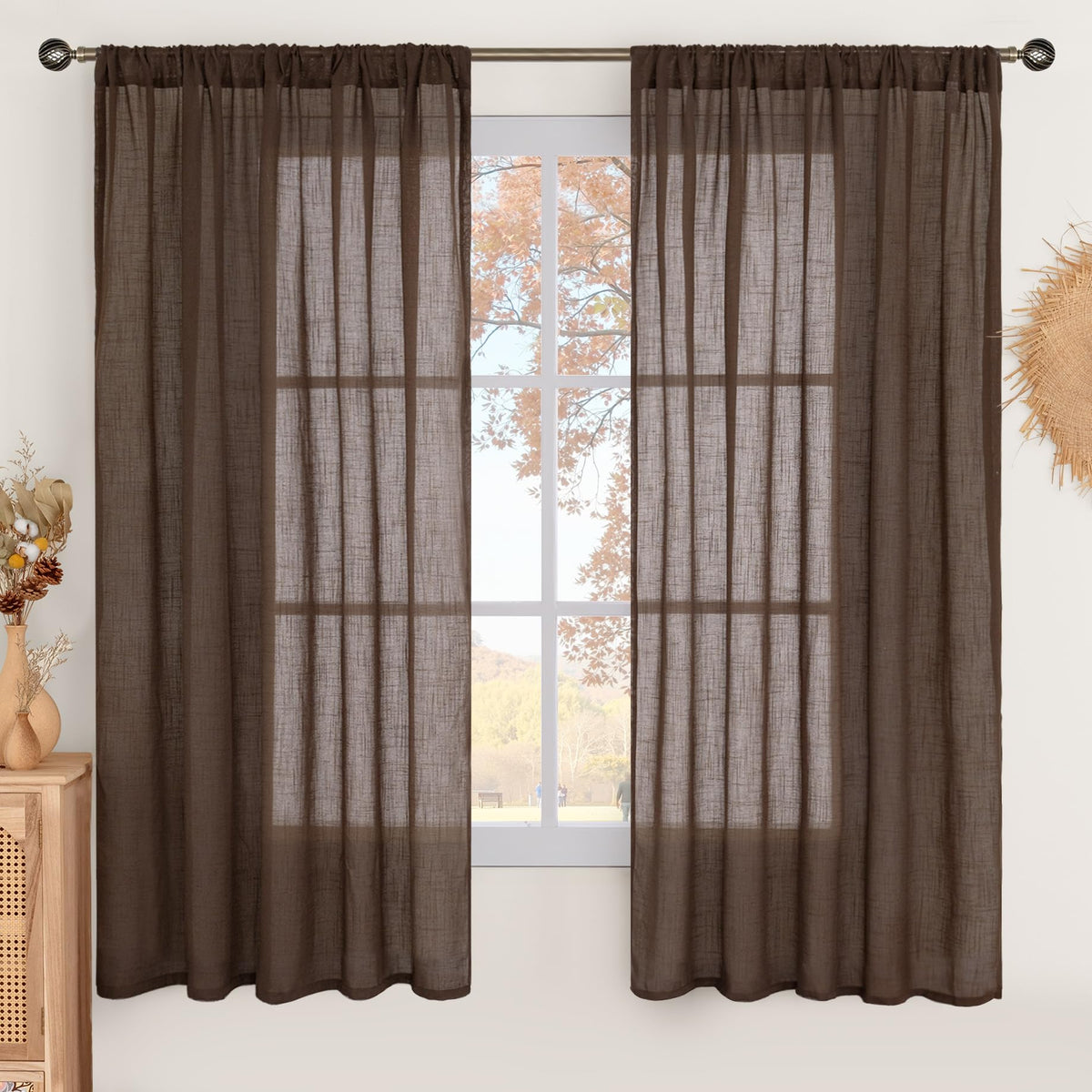 BGment Linen Sheer Curtains 84 Inches Long 2 Panels Set for Living Room | Light Filtering Drapes with Rod Pocket Lightweight Window Treatments for Bedroom, 52 X 84 Inch Length