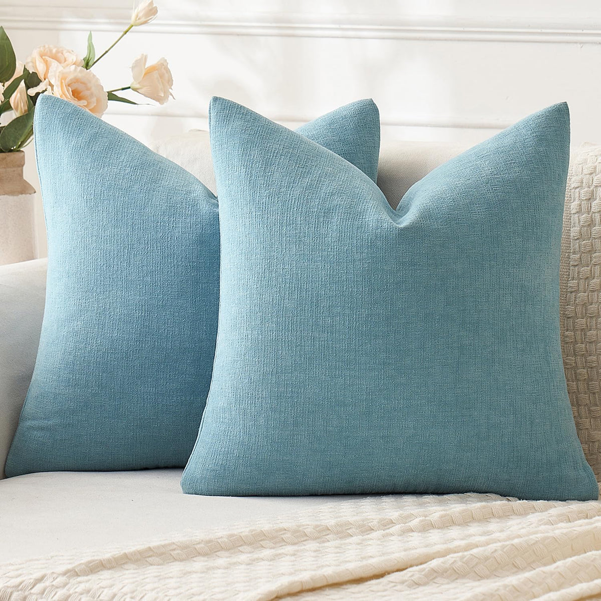 MIULEE Olive Green Chenille Couch Throw Pillow Covers, 18x18 | Set of 2, Soft Modern Farmhouse Style, Decorative Pillowcases for Sofa Living Room Bed, Home Decor