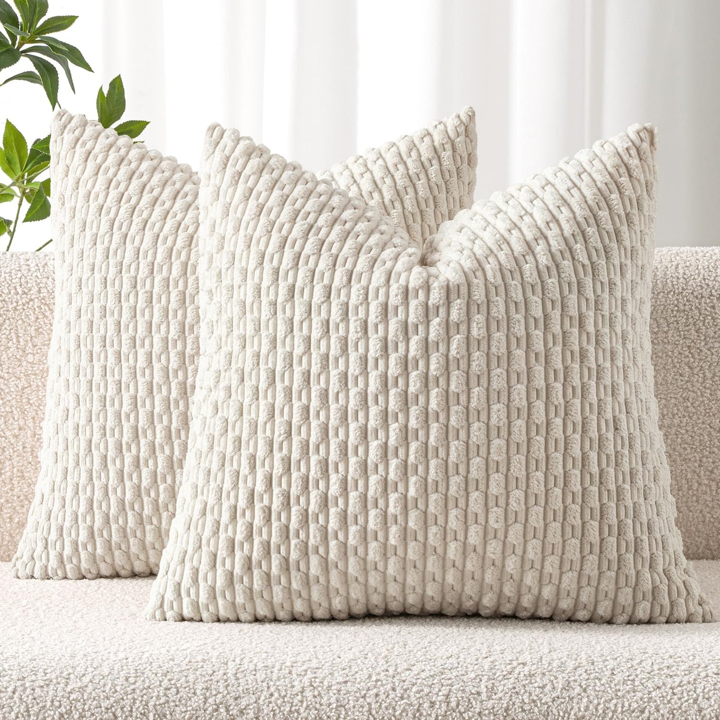 MIULEE Decorative Throw Pillow Covers 18x18 Sage Green Textured Corduroy | Pack of 2 Striped Pillow Covers Modern Farmhouse Home Decor for Couch Bed Sofa Living Room