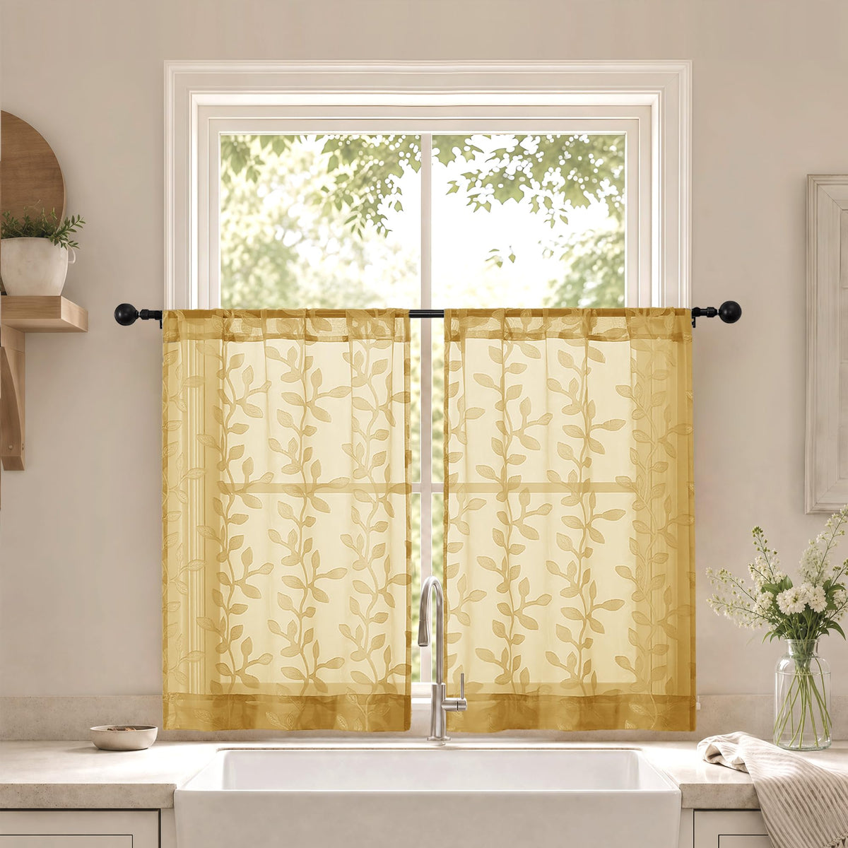 White Sheer Curtains 84 Inches Long - Light Filtering Leaf Jacquard Textured Semi Sheer Curtains, Rod Pocket Drapes for Living Room Bedroom 2 Panels Set, 2x37Wx84L Inches