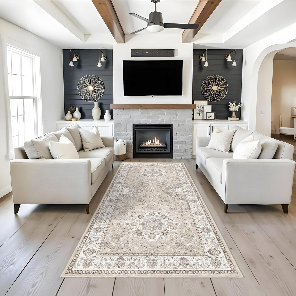 2x6 Hallway Washable Runner Rug : Vintage Soft Kitchen Laundry Runner with Non Slip Backing Farmhouse Entryway Living Room Floor Mat Stain Resistant Carpet for Bedroom Bathroom Distressed Beside Rug