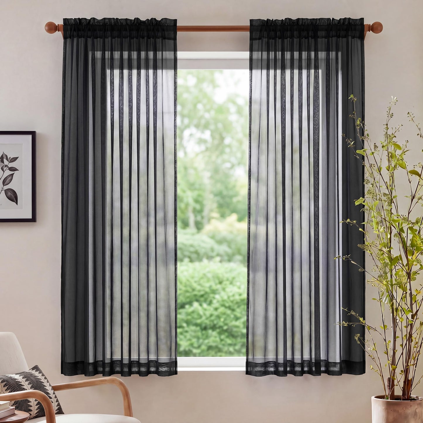 NICETOWN White Sheer 96 inches Long Curtains for Living Room, Rod Pocket Lightweight Drapes Voile Sheer Air & Breathable Window Treatments for Bedroom, W42 x L96, 2 Panels