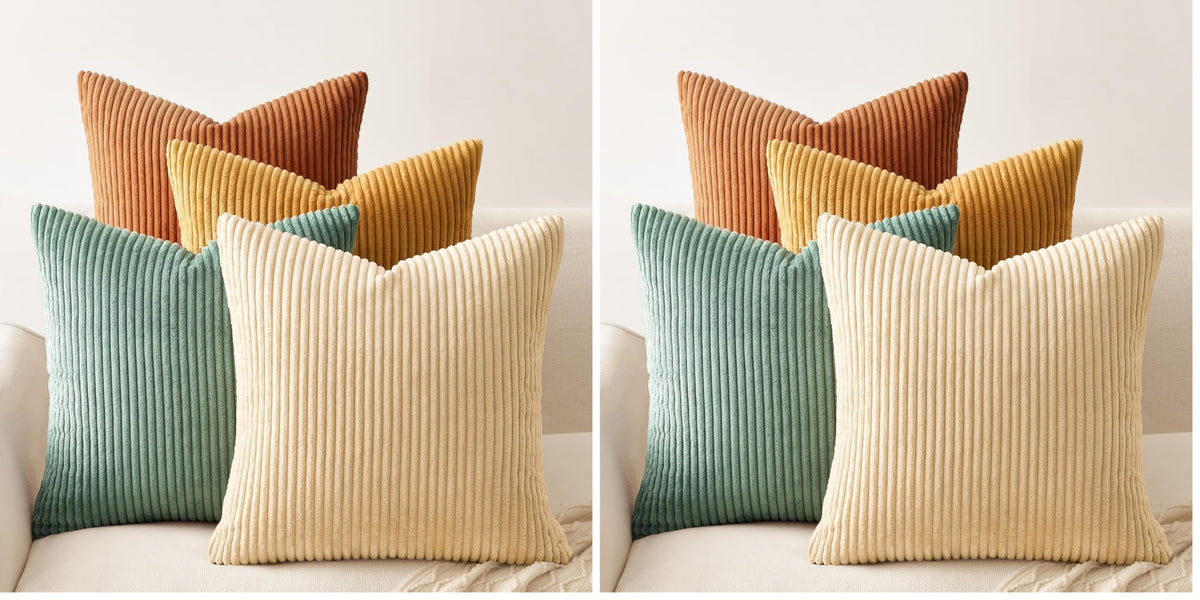 Topfinel Decorative Throw Pillow Covers Cushion Cases, Set of 4 Soft Velvet Modern Double-Sided Designs, Mix and Match for Boho Farmhouse Fall Home Decor (18x18 inch, Orange/Teal)