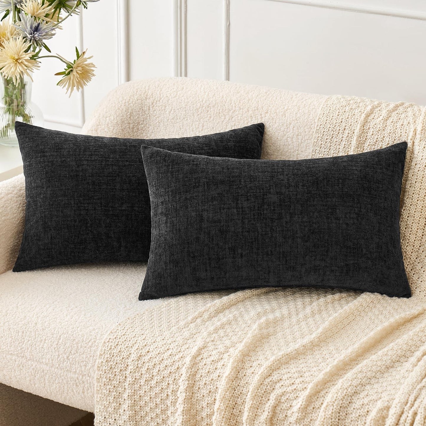 MIULEE Soft Chenille Fall Throw Pillow Covers Burnt Orange 18x18 Pack of 2 | Modern Fall Home Decor, Classic Decorative Pillows, Solid Dyed Cases, Boho Couch Cushion Covers for Sofa Bed Living Room