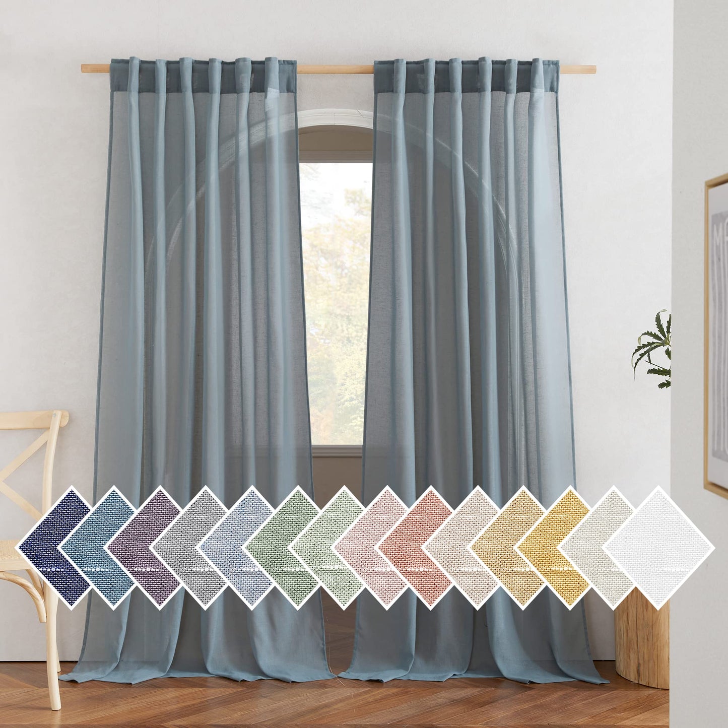 NICETOWN Semi Sheer White Curtains 84 inch Long, Rod Pocket & Back Tab Sheer Linen Curtains & Drapes Balance Privacy & Light Panels for Bedroom/Living Room, W52 x L84, 2 Panels