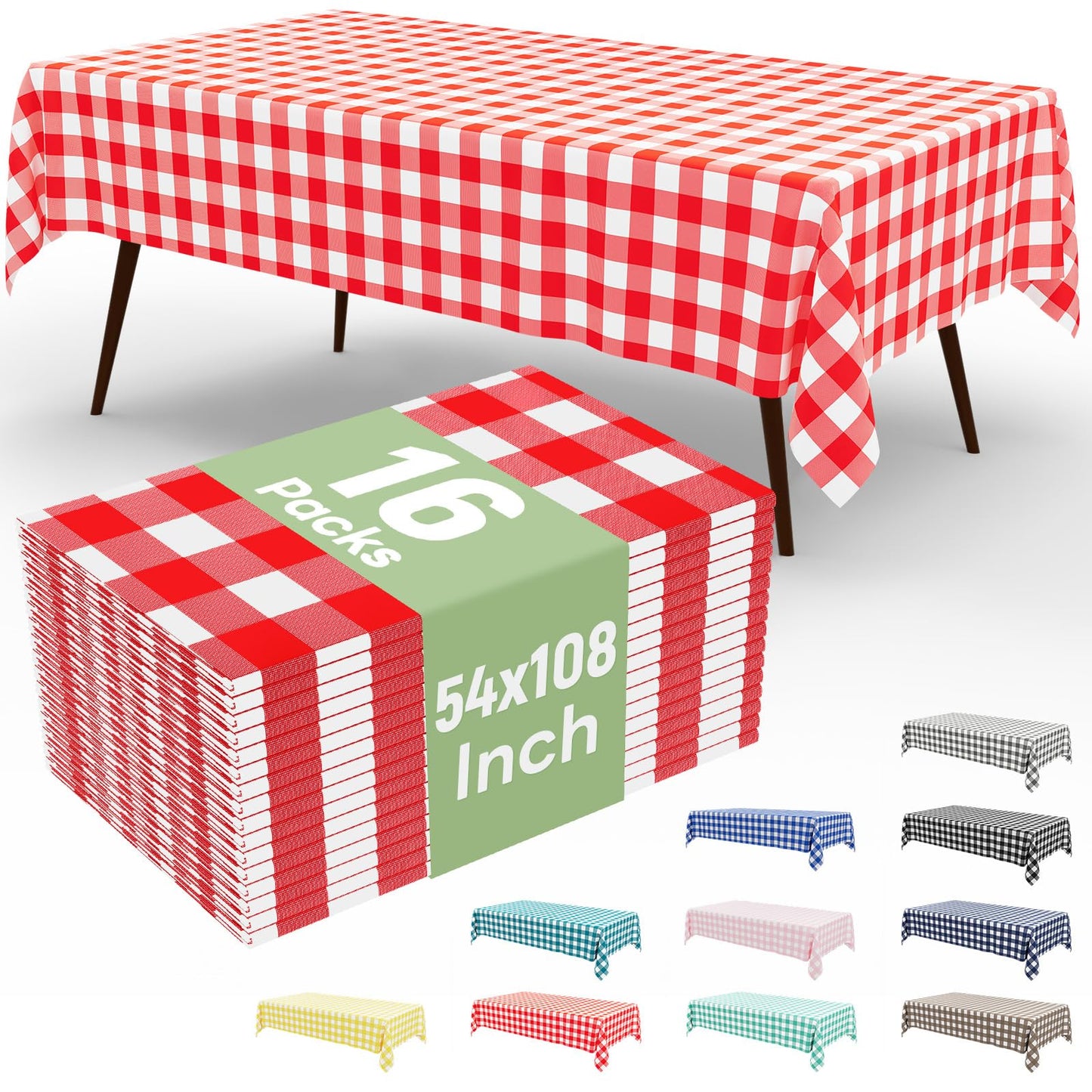 4 Packs Buffalo Disposable Table Cloth, 54 x 108 Inch Waterproof Plastic Tablecloth, Rectangle Red and White Checkered Table Covers for Picnic, Birthday, Party, Back to School