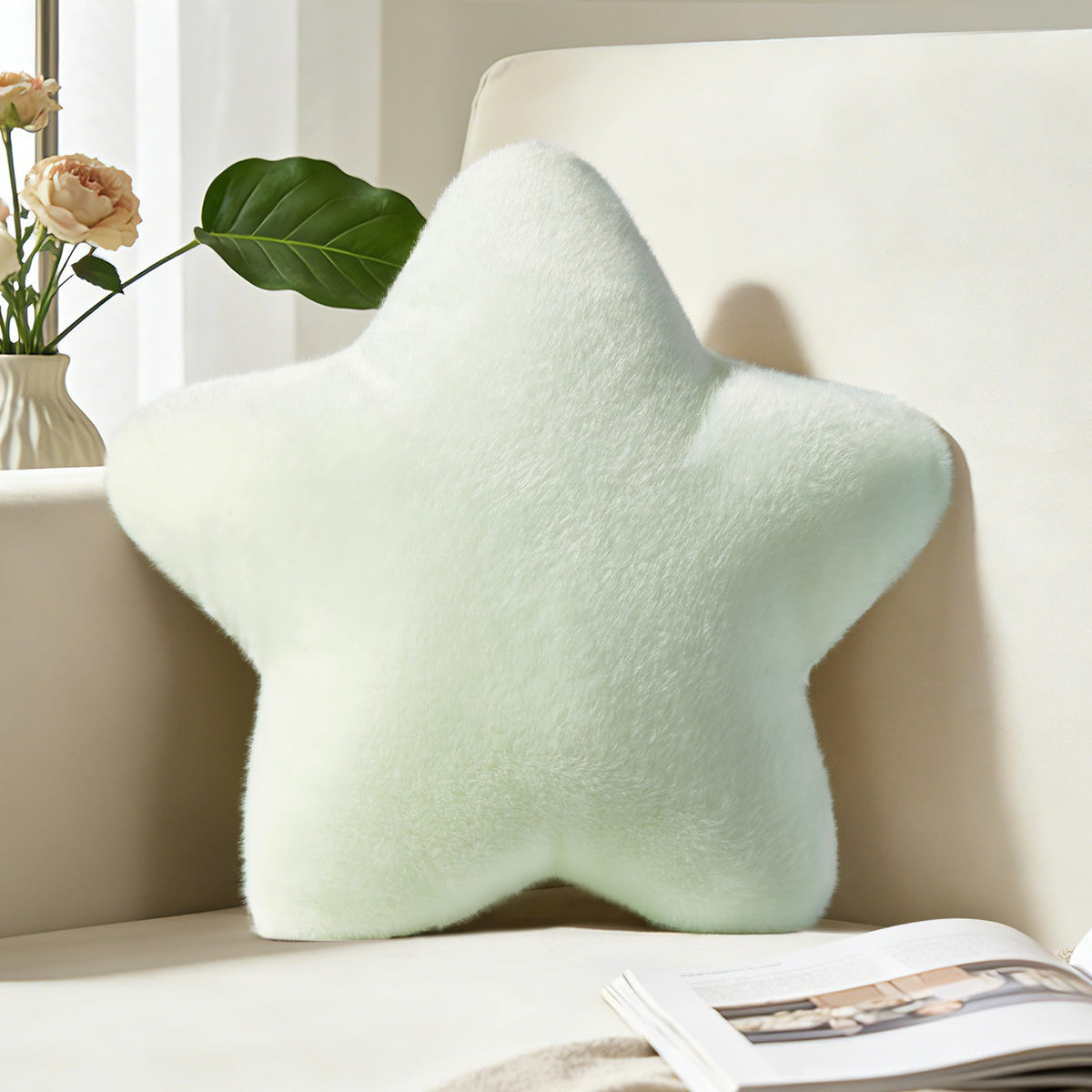 Star Pillow 15.4" Cute Soft Faux Plush Small White Decorative Throw Pillows | Star shaped, PP cotton Filling, Fluffy and Comfortable, for Gilrs Kids, for Couch Bed Sofa Bedroom Living Room