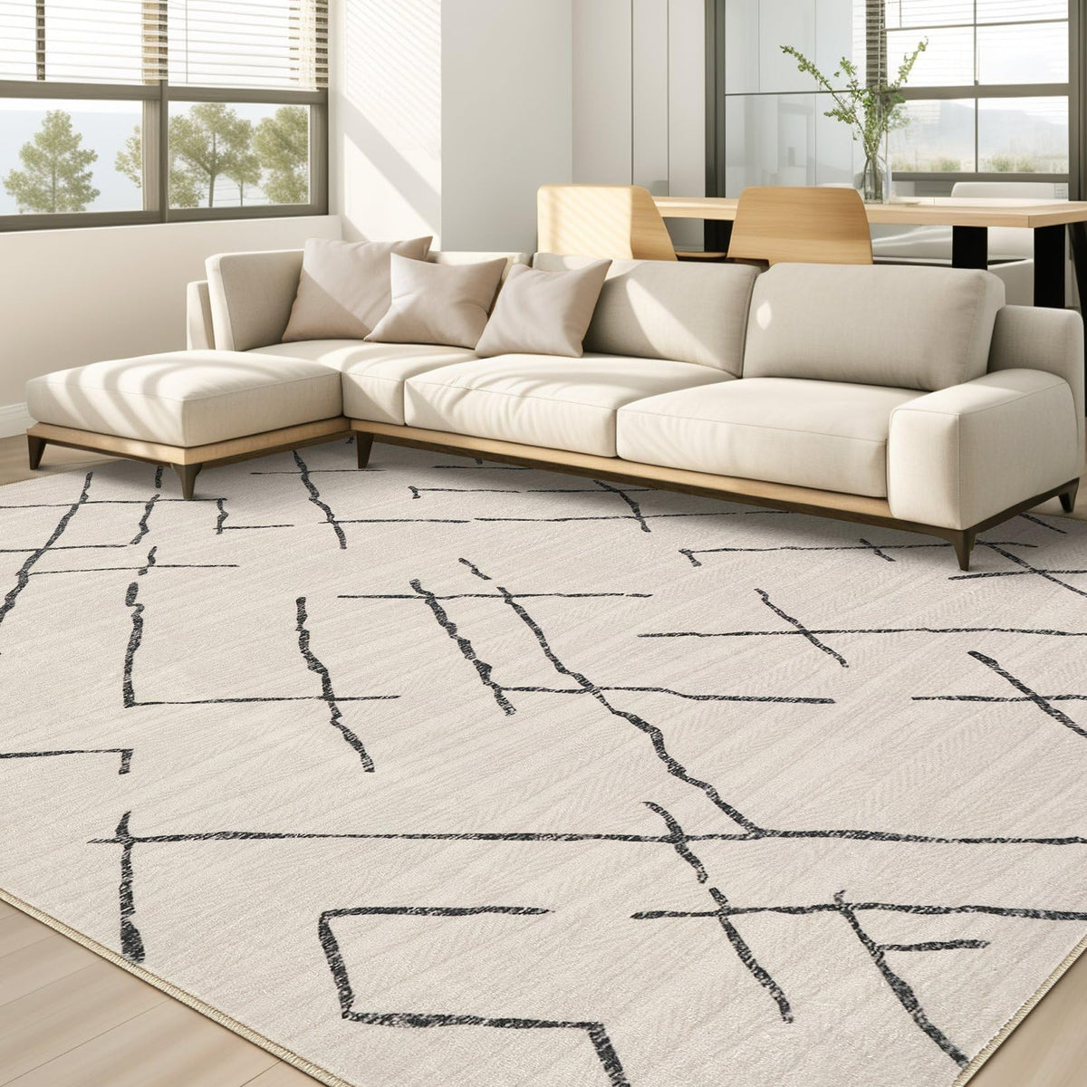 kakania 9x12 Washable Area Rug: Non Slip Soft Thin Carpet, Boho Geometric Modern Decor, Easy Clean Indoor Floor Large Rugs for Living Room Bedroom Kids Dorm Office Dining - Brown