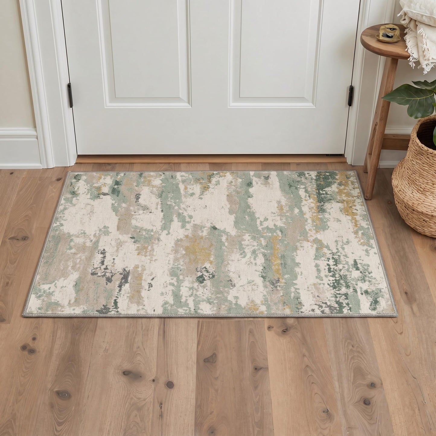 BEIMO 5x7 Green Abstract Area Rug, Washable Non-Slip for Bedroom | Soft Low-Pile Carpet, Lightweight and Easy to Vacuum, Sage Living Rooms, Dining Rooms, Bedrooms, and Home Offices