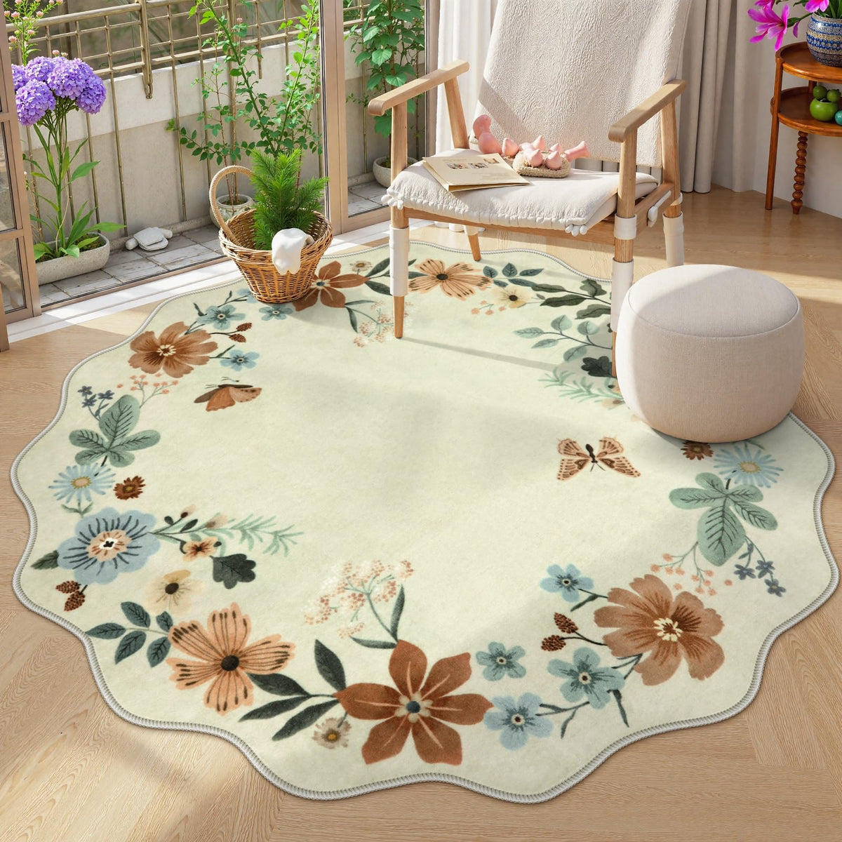 Lahome Floral Rugs for Living Room, 5x7 Area Rugs Ultra-Thin Soft Washable Rug, Non-Slip Bedroom Rug Stain Resistant Boho Flore Carpet for ‎Dining Room Office (5x7ft,Black/Grey)