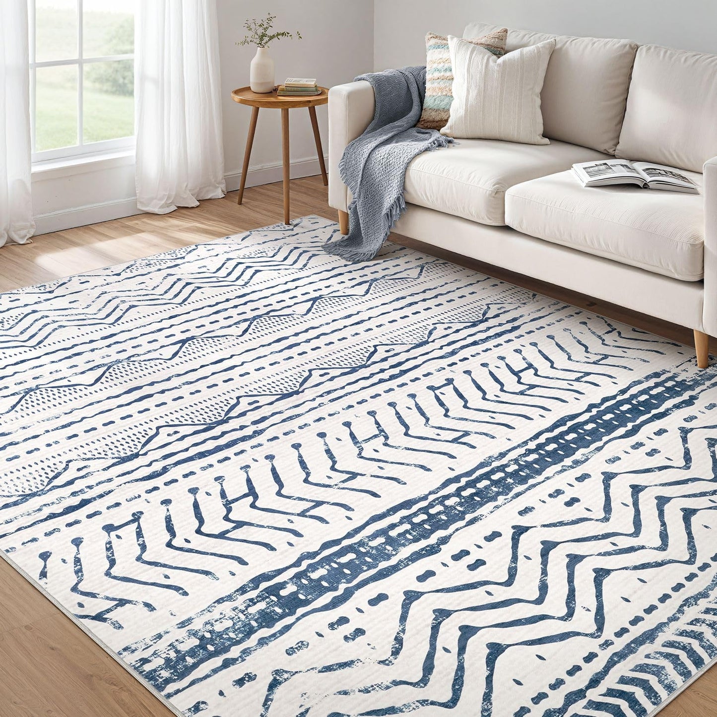 Nakagishi Boho 5x7 Area Rug Living Room Rugs Machine Washable Beige/Brown | Soft, Pet & Kid Friendly, Carpet for Living Room/Bedroom/Office/Kitchen/Nursery, Daily Home Decor Stain Resistant Moroccan