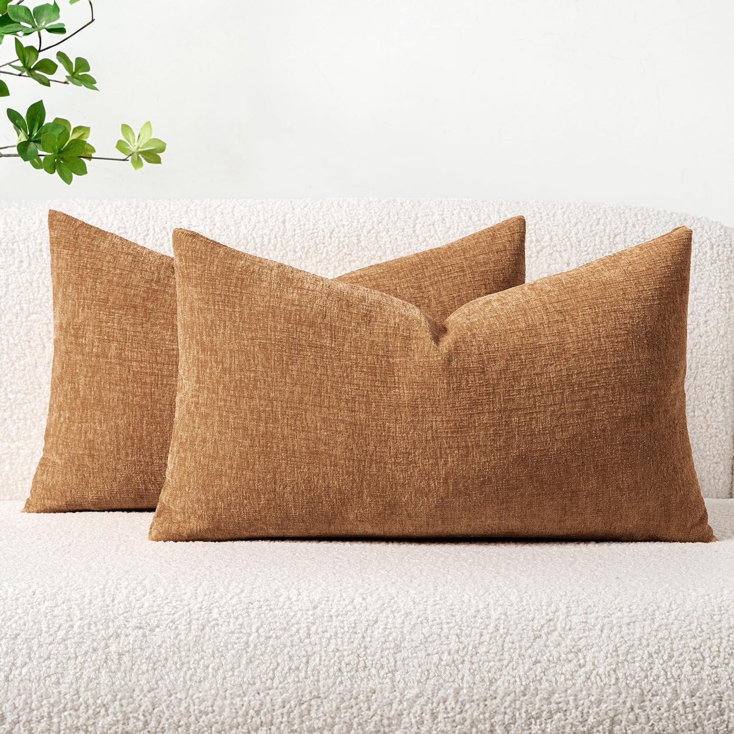 MIULEE Soft Chenille Fall Throw Pillow Covers Burnt Orange 18x18 Pack of 2 | Modern Fall Home Decor, Classic Decorative Pillows, Solid Dyed Cases, Boho Couch Cushion Covers for Sofa Bed Living Room