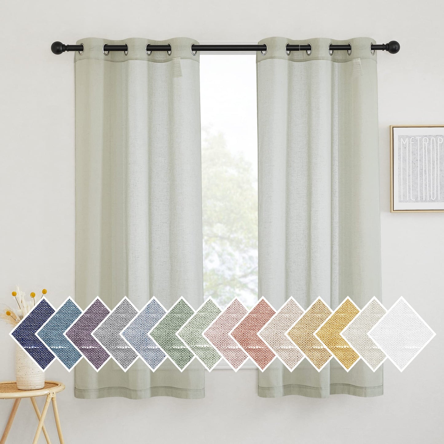 NICETOWN White Sheer Linen Curtains for Living Room 84 inch Length 2 Panels Set, Grommet Semi Sheer Privacy with Light Filtering Flax Window Treatments for Bedroom, W52 x L84