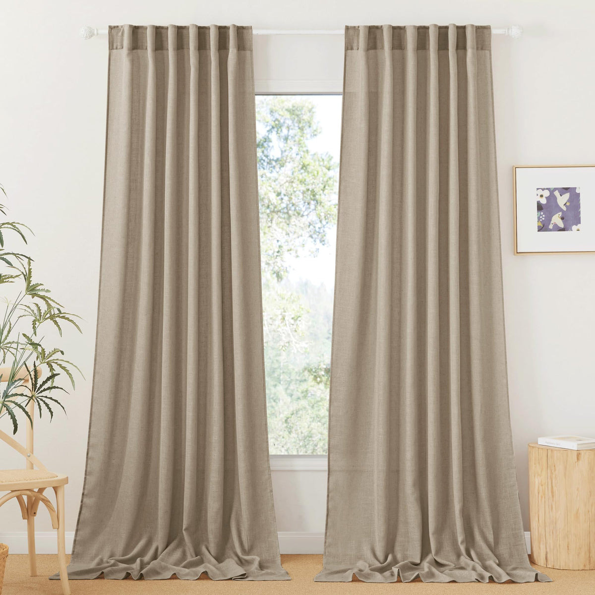 RYB HOME White Sheer Curtains for Living Room Patio Glass Door, W52 x L95 | Linen Texture, Light Filtering Privacy, Airy Translucent, Back Tab, Bedroom Office Balcony, W52 x L95, 2 Panels