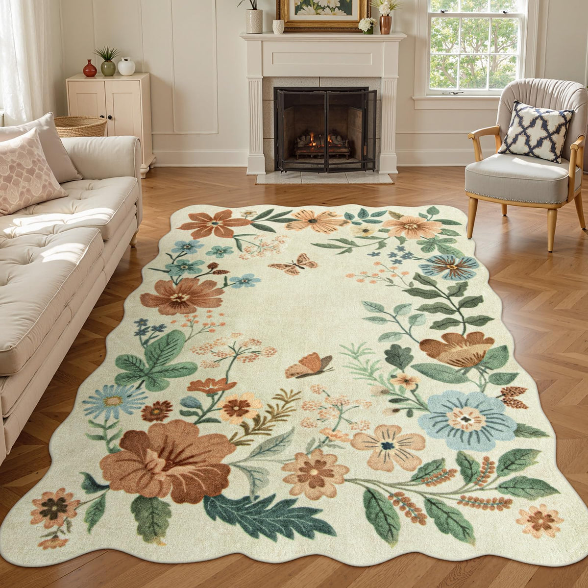 Lahome Floral Rugs for Living Room, 5x7 Area Rugs Ultra-Thin Soft Washable Rug, Non-Slip Bedroom Rug Stain Resistant Boho Flore Carpet for ‎Dining Room Office (5x7ft,Black/Grey)