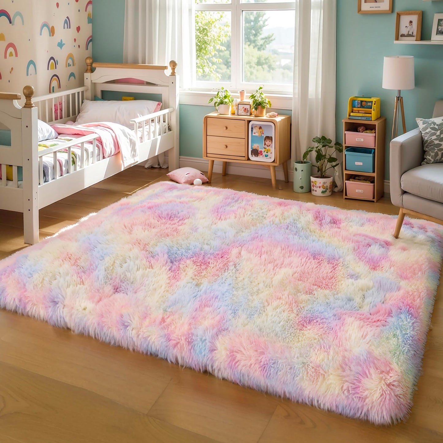 Pink Fluffy 4x6 Area Rugs for Bedroom Girls, Plush Washable Carpet | Area Rug for Kids Room, Nursery, Dorm Room, Non Slip Shaggy Floor Carpet
