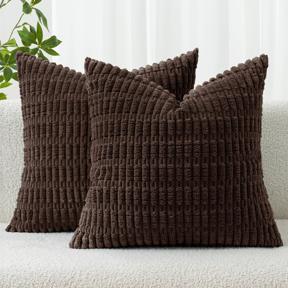 MIULEE Corduroy Decorative Throw Pillow Covers 18x18 Cream White Pack of 2 | Soft Boho Striped Pillow Covers Modern Farmhouse Home Decor For Sofa Living Room Couch Bed