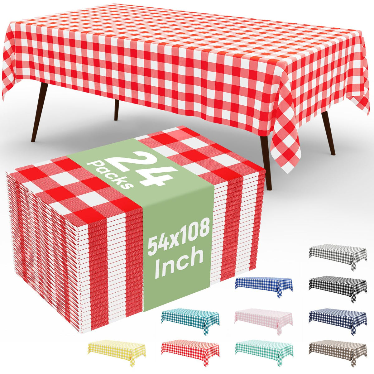 4 Packs Buffalo Disposable Table Cloth, 54 x 108 Inch Waterproof Plastic Tablecloth, Rectangle Red and White Checkered Table Covers for Picnic, Birthday, Party, Back to School