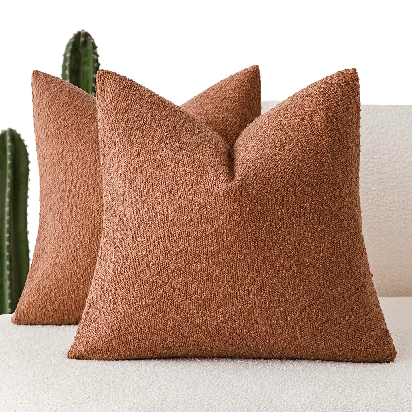 Foindtower Pack of 2, 20 x 20 Inch, Decorative Textured Boucle Throw Pillow Covers Accent Solid Pillow Cases Cozy Soft Couch Cushion Case for Chair Sofa Bedroom Living Room Home Decor, Cream White