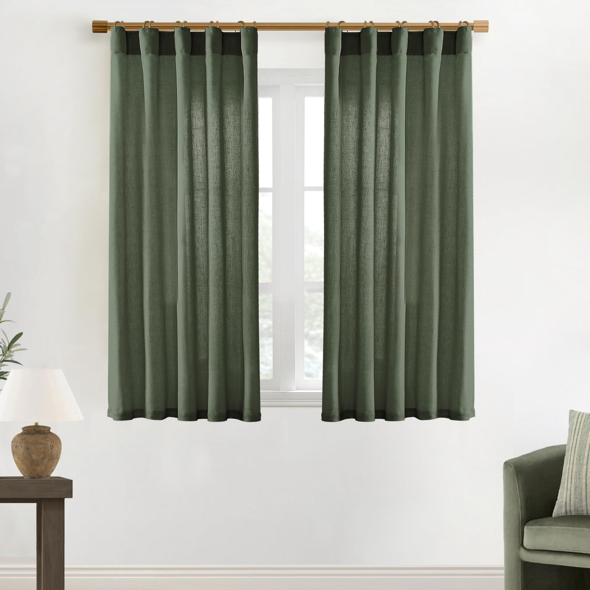 Linen Cotton Curtains for Living Room, Cream Off White Natural Fabric Light Filtering Semi Sheer Curtains 84 Inches Long, Ivory Pleated Farmhouse Curtain Drapes 84 Inch Length 2 Panels Set Dining Room