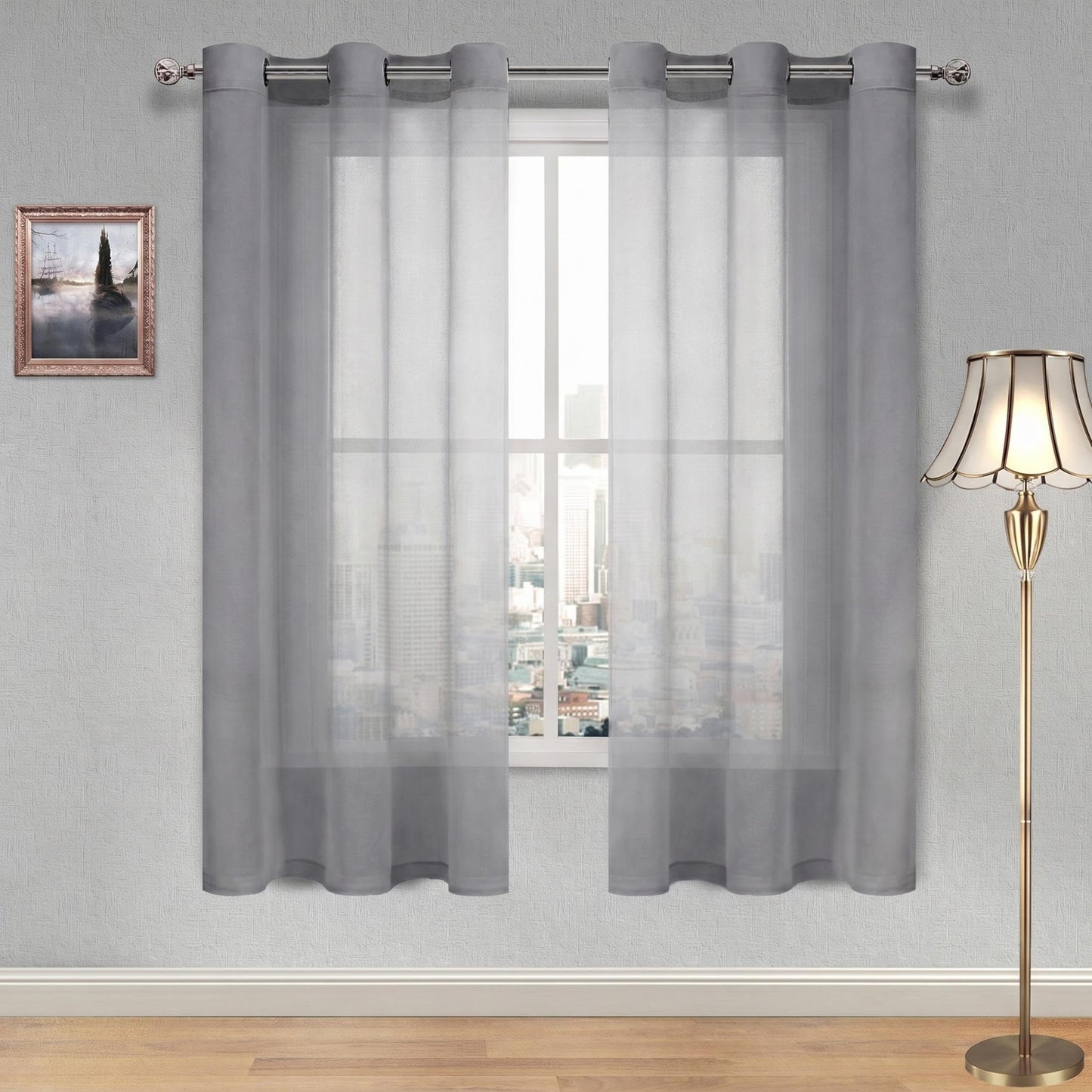 DWCN White Sheer Curtains Linen Look Semi Transparent Voile Grommet White Curtains for Living Dining Room Drapes 52 x 84 Inch Long, Set of 2 Panels