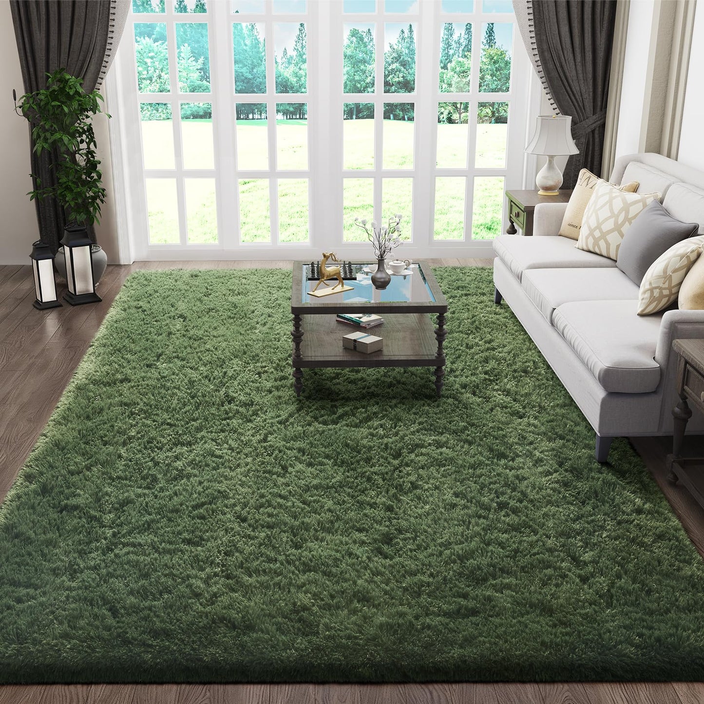 Ophanie 8x10 Area Rugs for Living Room, Washable Non-Slip Fluffy Soft Large Shag Bedroom Carpet, Ivory Big Indoor Nursery Rug, Carpets for Boy and Girls Room Dorm Decor with Over 99 pcs Pile fibers