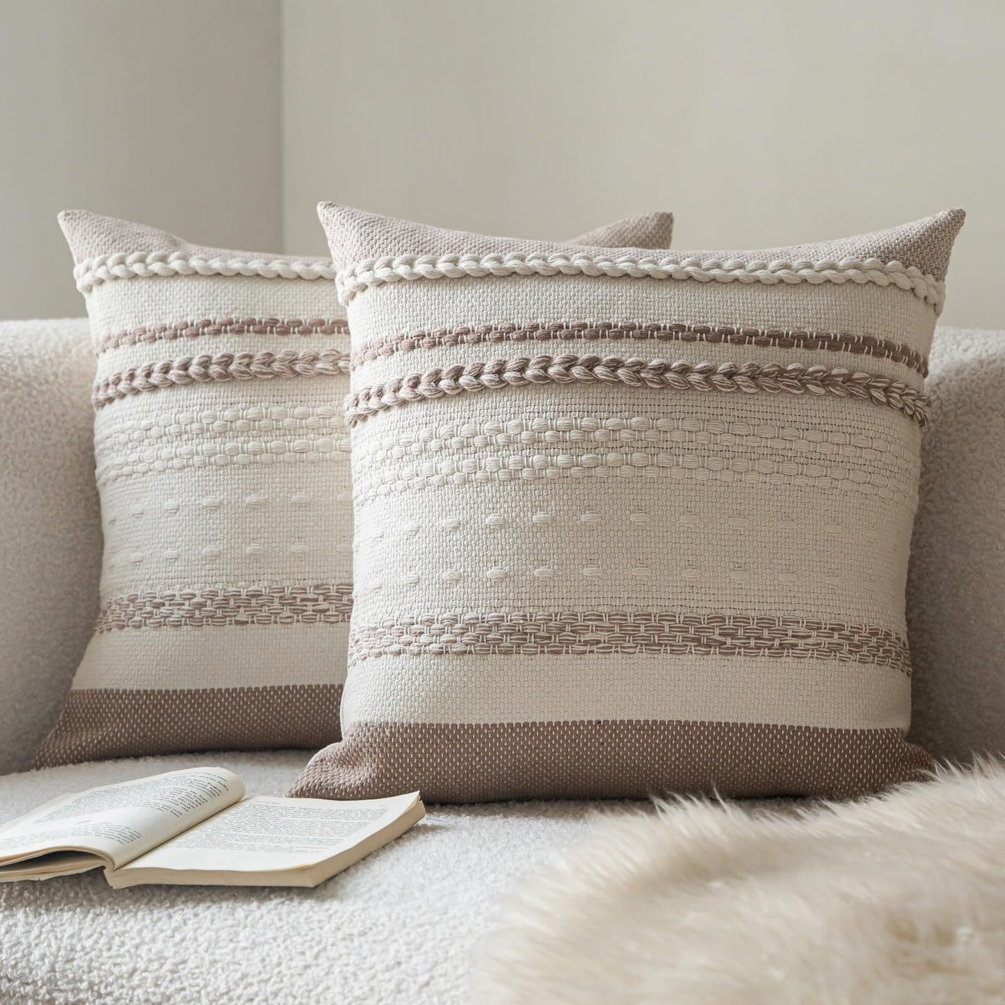 Cethom Boho Throw Pillow Covers 18x18 Inch Set of 2, Blue Textured Decorative Couch Pillow Cases for Farmhouse Home Decor, Accent Cushion Cover for Sofa, Bed, Living Room, Bedroom