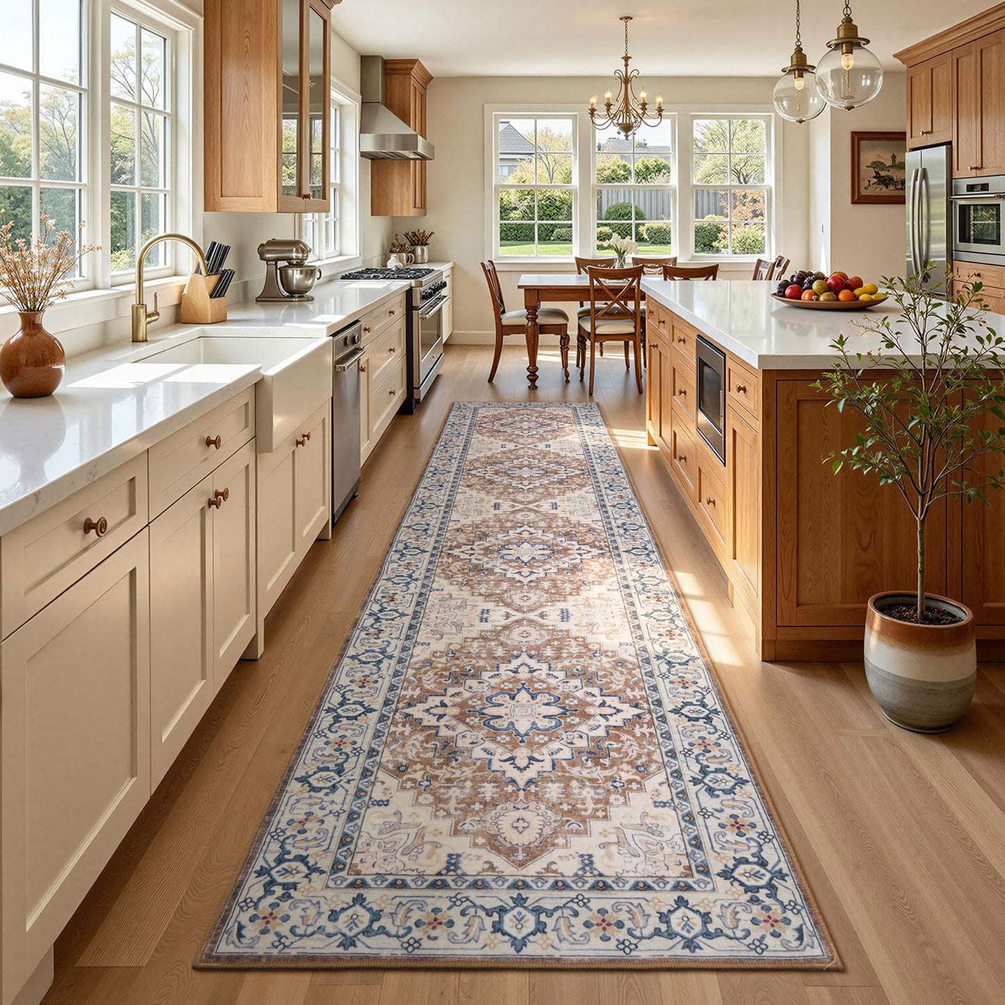 Lofus 5x7 Area Rugs for Living Room Bedroom, Soft Boho Carpet Floral Brown | High-Power Vacuuming, Non-Slip, Low Pile, Stain & Water Repellent, Soft, Skin-Friendly, for Kitchen Entryway Office
