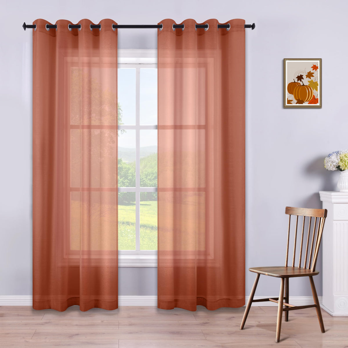 White Sheer Curtains 84 Inches Long Set 2 Panels Grommet Pair Faux Linen Semi Transparent Drape Tulle Gauze Voile Window Sheer Curtains for Bedroom Living Room Dining Wide 52 Length Solid Pack