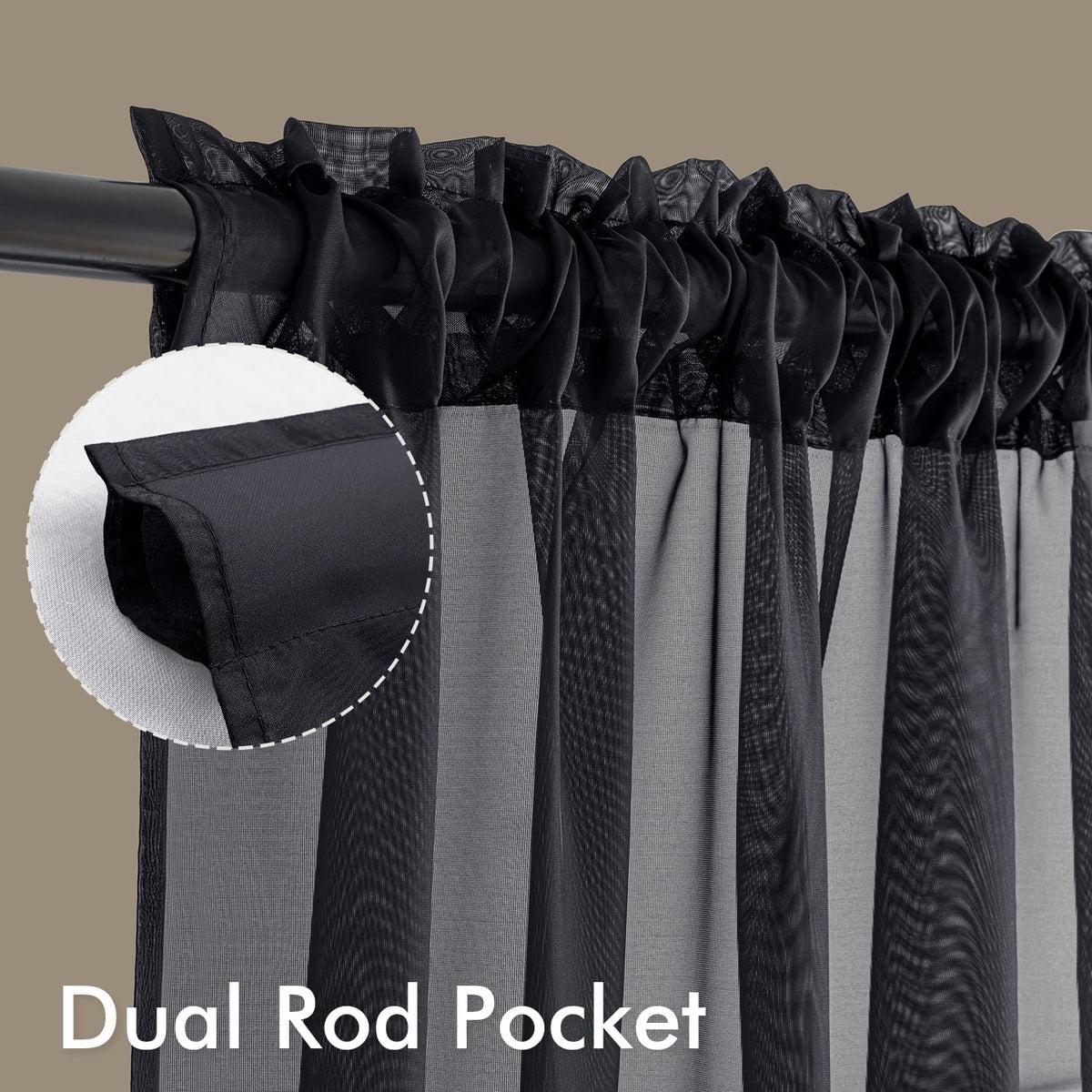 MIULEE Black Sheer Curtains 84 Inches Long 4 Panels 42 x 84 Inches | Light Filtering, Rod Pocket, Voile Drapes, Living Room, Bedroom, Window Treatments