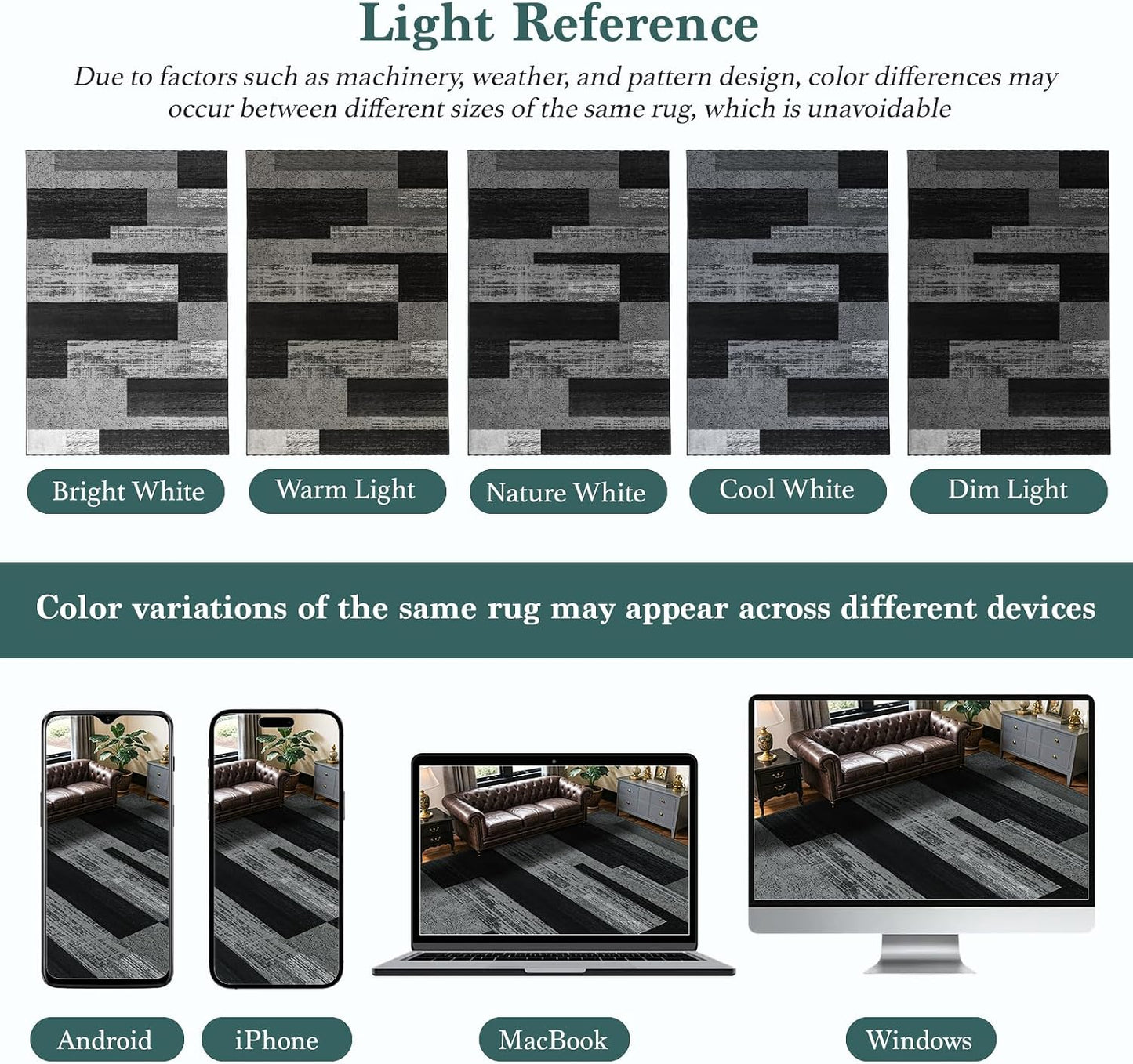 LIANLAM 8x10 Washable Area Rugs for Living Room & Bedroom(8x10,Black&Gray) | Non-Slip Large Carpet,Vintage Checkered Pattern, Stain Resistant Faux Wool Low Pile Soft Rug for Dining Room,Office,Nursery