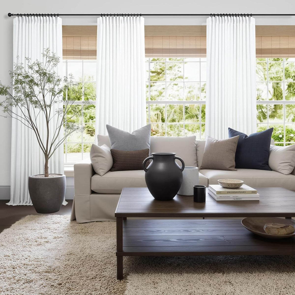 White Linen Pleated Curtains 84 Inches Long for Bedroom Back Tab Light Filtering Sheer Pinch Pleat Drapes Hook Ring Modern Farmhouse Coastal Cotton Textured Gauze Curtain Living Room 84 Length 2 Panel