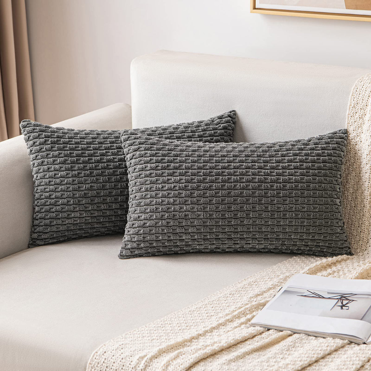 MIULEE Decorative Throw Pillow Covers 18x18 Sage Green Textured Corduroy | Pack of 2 Striped Pillow Covers Modern Farmhouse Home Decor for Couch Bed Sofa Living Room