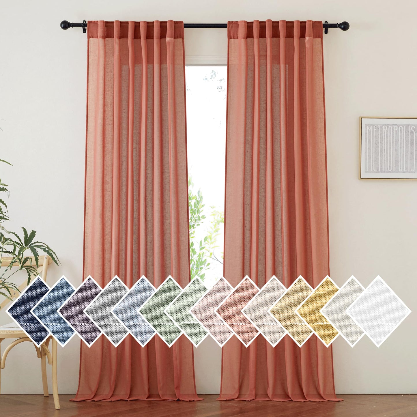 NICETOWN Semi Sheer White Curtains 84 inch Long, Rod Pocket & Back Tab Sheer Linen Curtains & Drapes Balance Privacy & Light Panels for Bedroom/Living Room, W52 x L84, 2 Panels