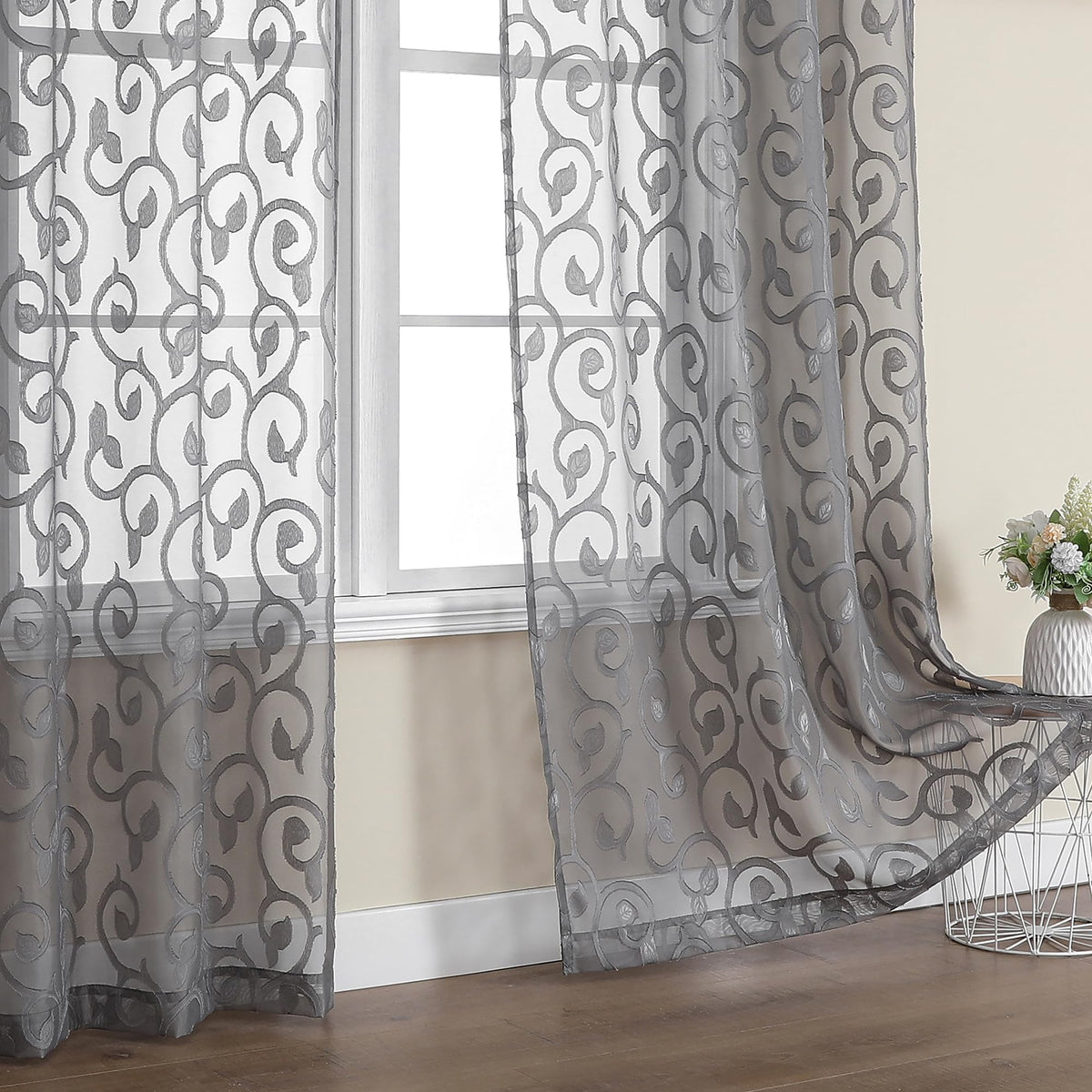 Furman Ivory Sheer Curtains 84 inches Long for Bedroom Living Room 2 Panels Set, Jacquard Clip Light Filtering Semi Sheer Curtain Rod Pocket Window Drapes, 2 Pcs Each 40 W 84 L