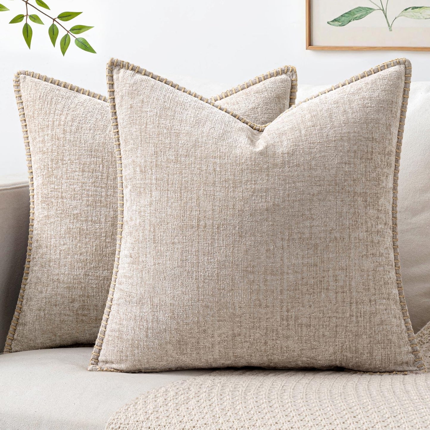 MIULEE Decorative Couch Throw Pillow Covers 18x18 Inch Sage Green 2 Pack | Farmhouse Pillow Covers with Stitched Edge, Soft Chenille Cushion Cases, for Sofa Bed Living Room Home Decor