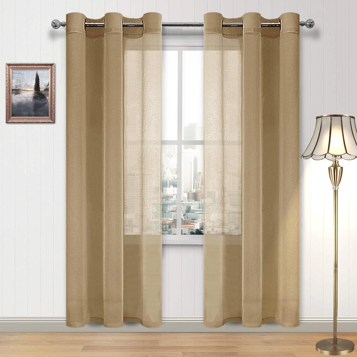 DWCN White Sheer Curtains Linen Look Semi Transparent Voile Grommet White Curtains for Living Dining Room Drapes 52 x 84 Inch Long, Set of 2 Panels