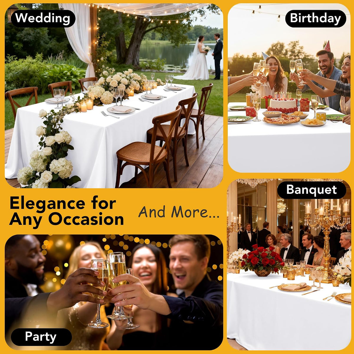 10-Pack White Tablecloths for Rectangle Tables, 60 x 102 Inches | Stain-Resistant Polyester Fabric for 6 Foot Tables - Washable Table Covers for Weddings, Banquets, Birthday, Parties, Events